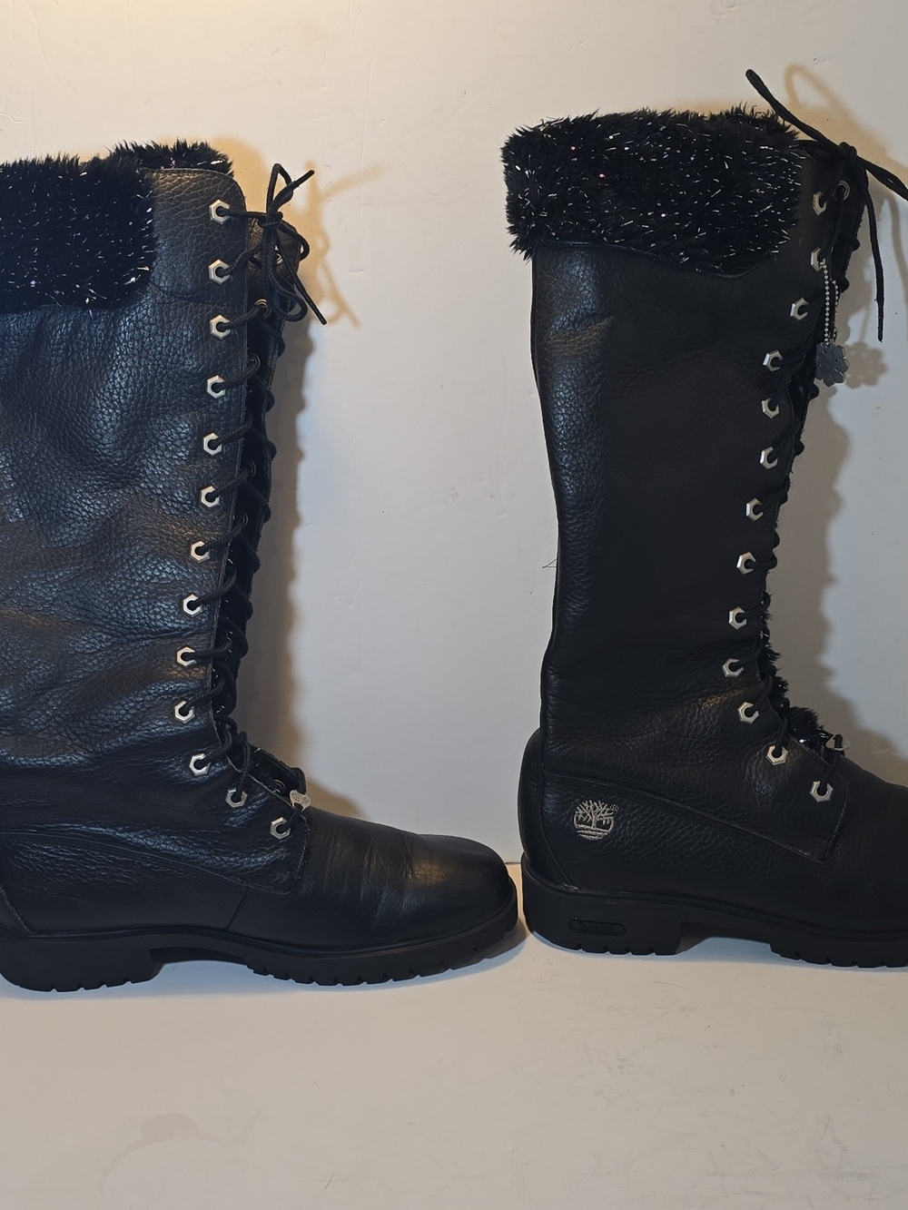 Timberland Women's Black Lace-Up Fur-Trim Tall Boots